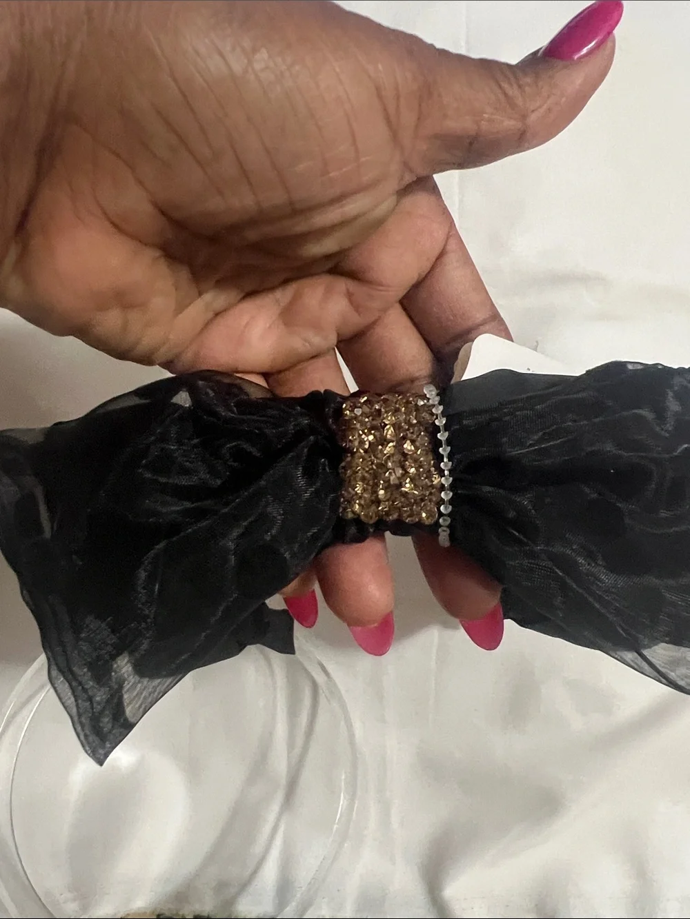 Black Bow Headband with Crystal Accent